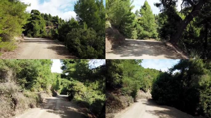 希腊阿索斯山的越野乡村公路驱动pov。希腊圣山阿索斯已被列为世界遗产。