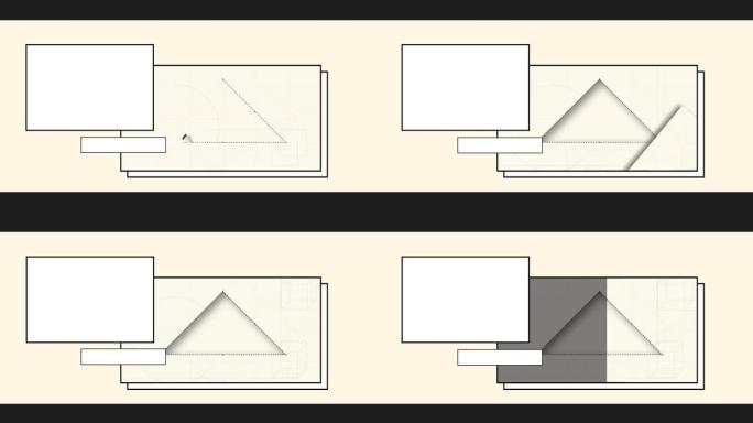 光标在面板中切割三角形的动画，在米色背景上带有复制空间矩形