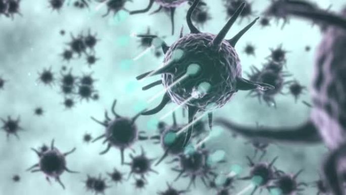 dna结构在蓝色背景下在多个新型冠状病毒肺炎细胞上旋转的数字动画