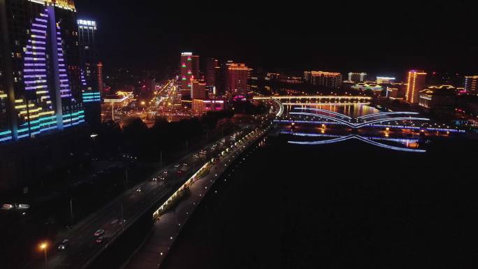 延吉市壮观城市夜景航拍