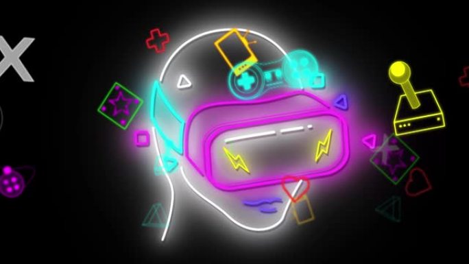 霓虹灯视频游戏数字接口用vr耳机闪烁的动画