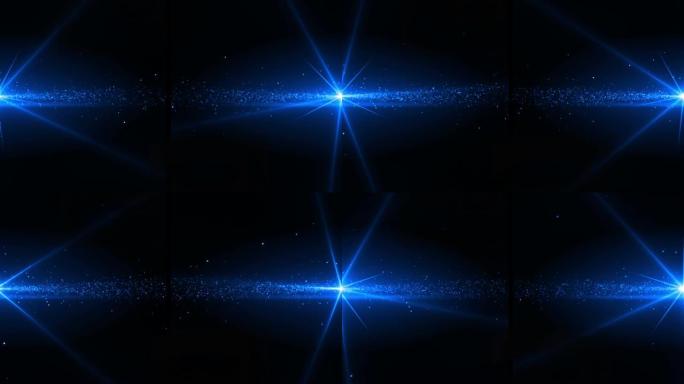 黑色上发光的蓝色粒子从左右移动到中心的动画