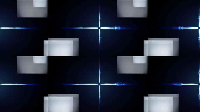 蓝色电流从中心向左和向右移动的灰色正方形动画，黑色
