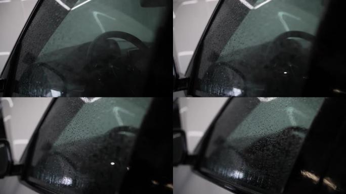 汽车玻璃上的水滴镜头