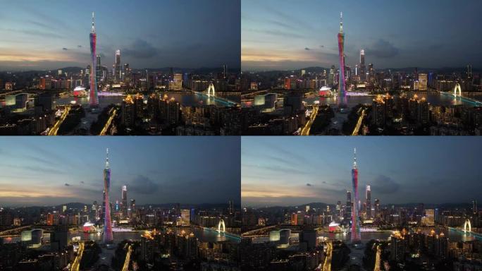 晚上广州广州塔的全景