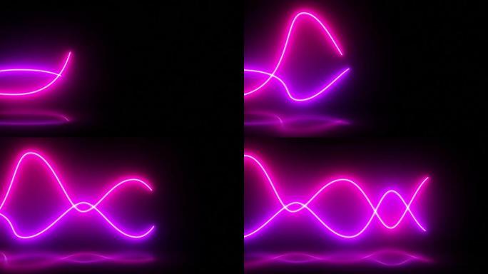 霓虹灯线向前移动和闪烁-发光线-紫色条纹-4k抽象紫色霓虹灯波线背景-波过渡-黑色背景上的彩色波-流