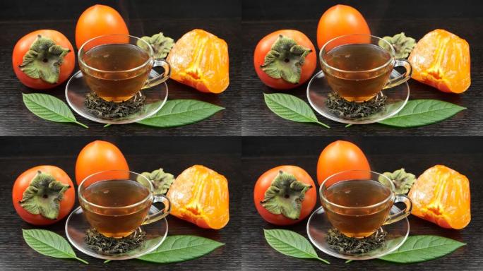 一杯柿子叶热茶食物广告时令水果甜蜜