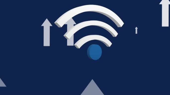 wifi和箭头数字图标的动画漂浮在蓝色背景上