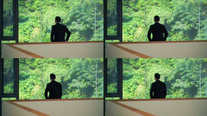 男人看窗外背影商务人士站在窗户看窗外风景