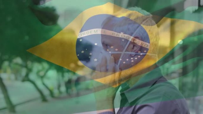 巴西国旗在面具上挥舞着男子的动画