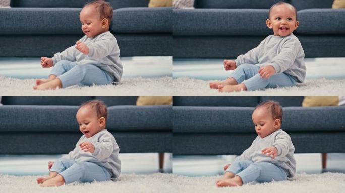 一个男婴坐下来独自玩耍的4k录像