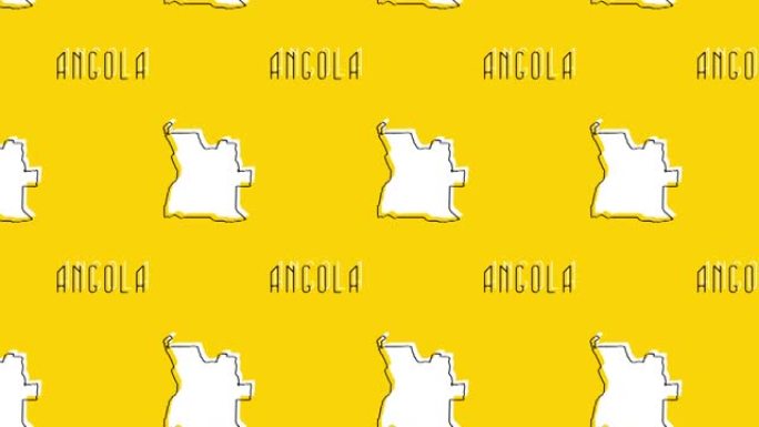 安哥拉的白色国家地图，黑色细线与黄色背景接壤。简单地理版图模板的概念动画