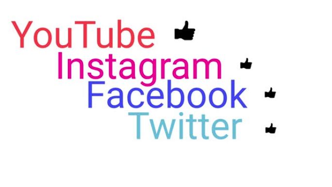 Facebook instagram，twitter youtube动画。社交互联网网络图形。