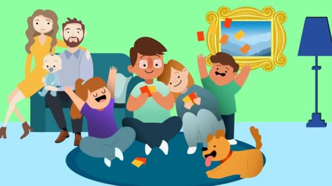 绿色背景下的家庭拥抱构成