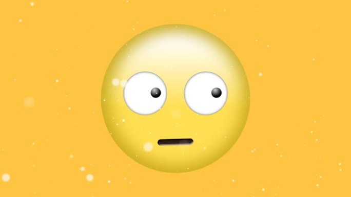 黄色背景上的白色粒子掉落在困惑的表情符号上的数字动画