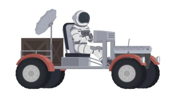 月球车上的宇航员。太空运输动画。卡通