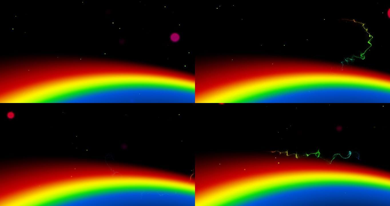 黑色背景上移动的彩虹和彩色光迹的动画