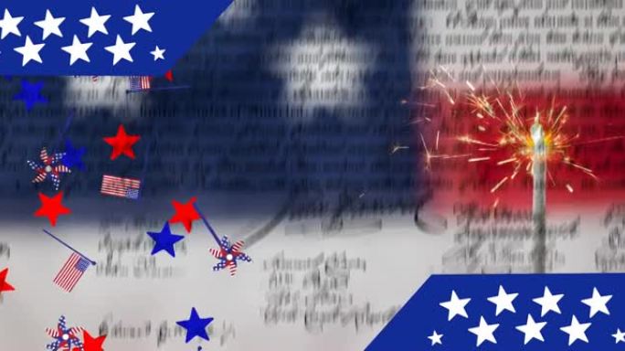 文件和美国国旗上的蜡烛动画