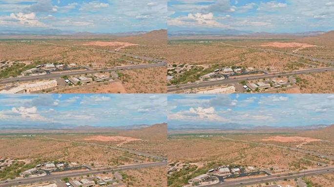 俯瞰美国亚利桑那州山区沙漠附近的一个喷泉山的小镇的景色