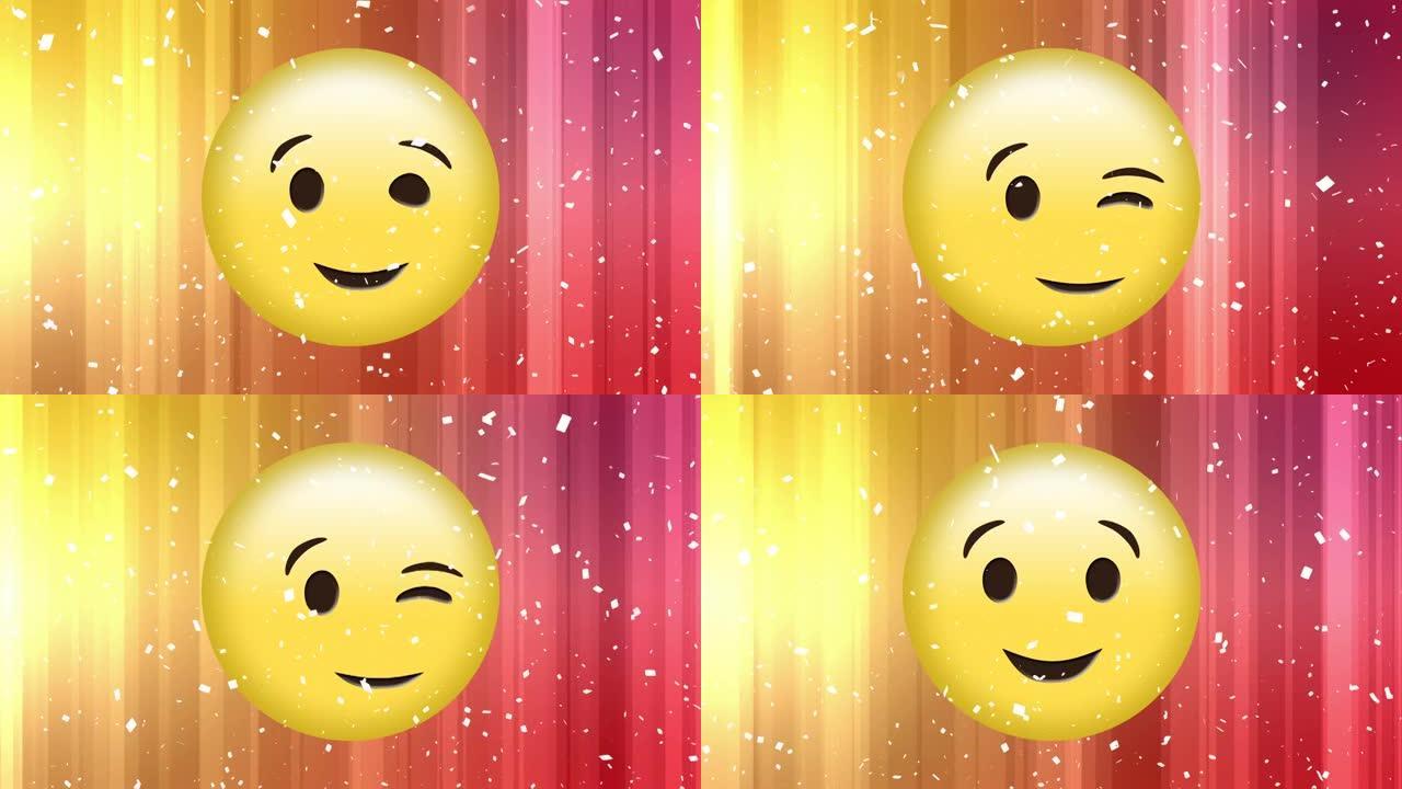 掉落的五彩纸屑上的快乐表情图标动画