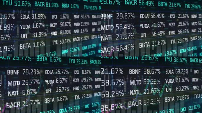 黑色背景上的股票市场动画和金融数据处理