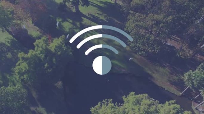 wifi数字图标漂浮在公园上的动画