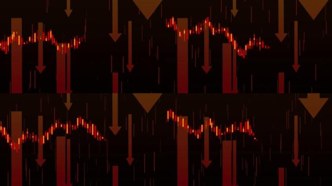 红色股票图表下降箭头循环动画