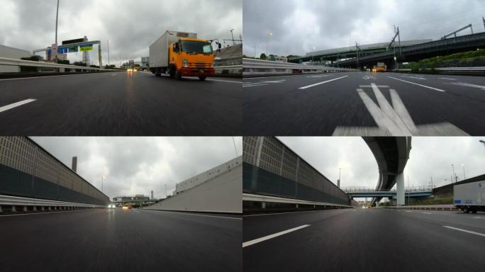 雨后在高速公路上行驶/后视