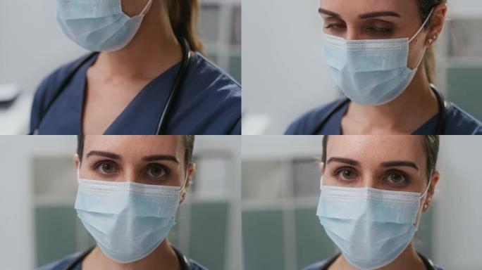 一名年轻女医生在工作时戴口罩的4k录像