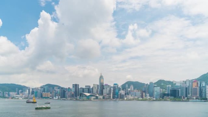 维多利亚港时间流逝，香港。(2021年8月)