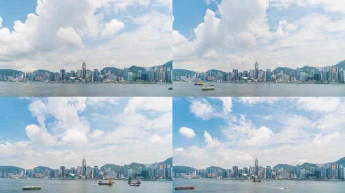 维多利亚港时间流逝，香港。(2021年8月)