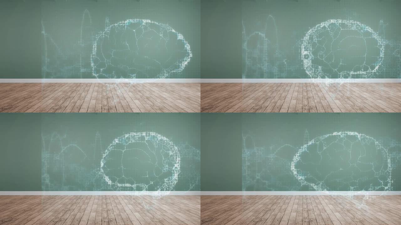 绿色和木制背景上人脑和dna旋转的动画