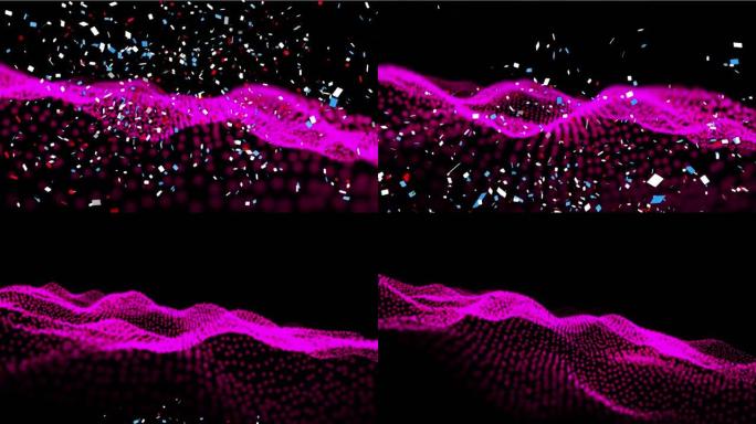 彩色纸屑落在黑色背景上的粉红色数字波浪的数字动画