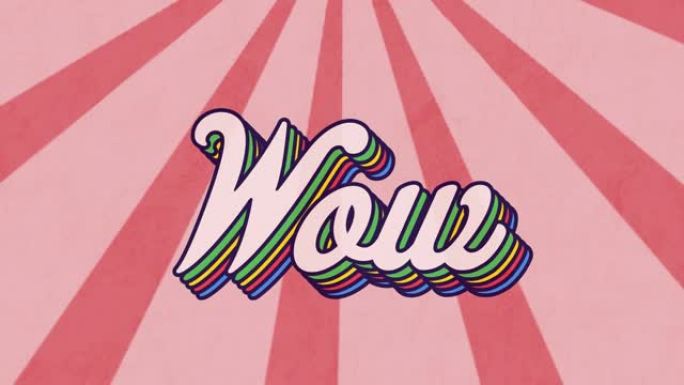粉色径向背景下带有彩虹阴影效果的wow文本数字动画