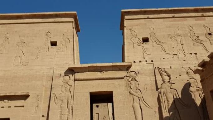 埃及阿斯旺菲莱神庙入口特写镜头