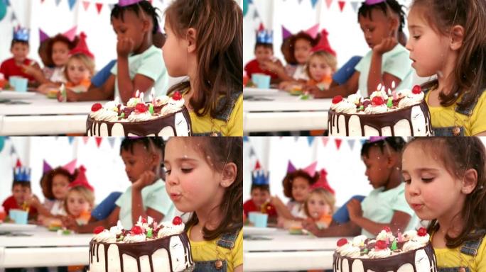 生日派对上带有生日蛋糕的孩子的白色形状动画