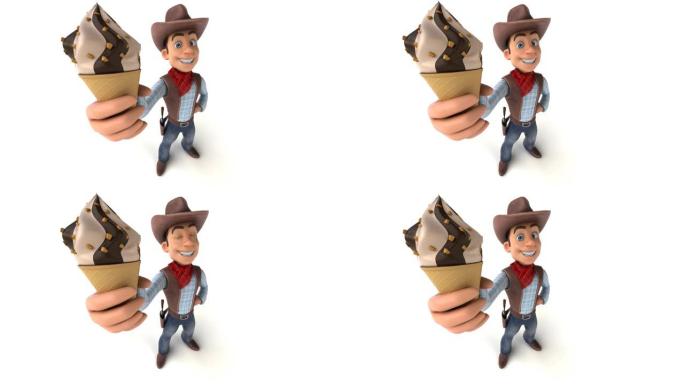有趣的3D卡通牛仔与冰淇淋