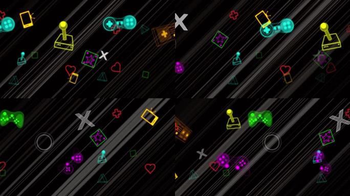 霓虹灯视频游戏数字界面在对角线上闪烁的动画