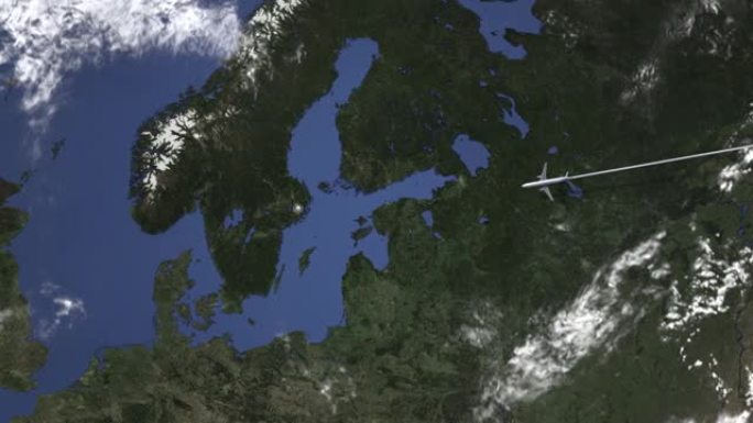 在地图上飞往瑞典斯德哥尔摩的飞机