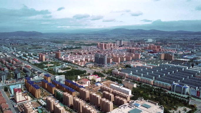 吉林珲春城市风景4k航拍延时摄影视频