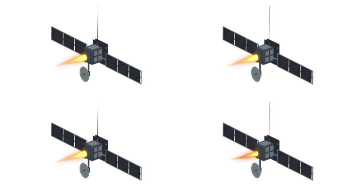 太空卫星。飞船飞行的动画。卡通