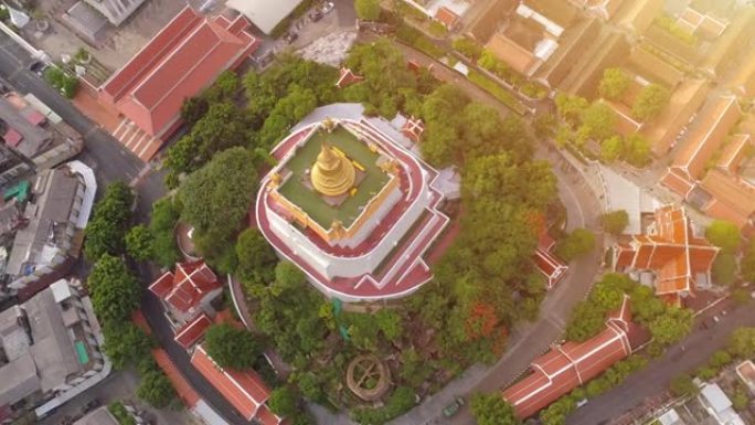 曼谷的Wat Saket鸟瞰图-金山神庙，Wat Saket，通常被称为 “金山” 或 “phu K