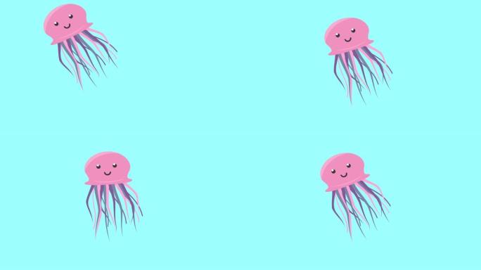 蓝底复制空间粉红水母动画