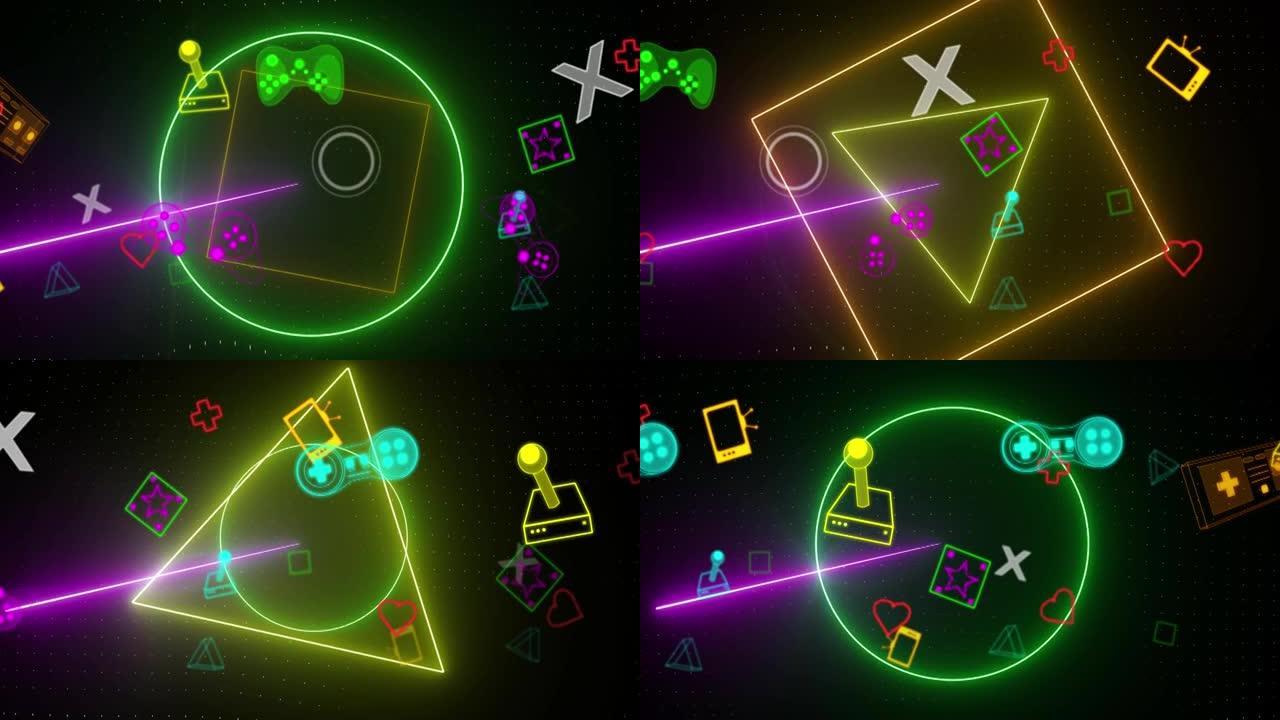 霓虹灯视频游戏数字接口在霓虹灯形状上闪烁的动画