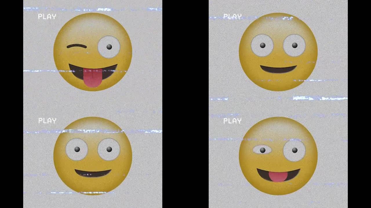 灰色背景上vhs毛刺效果对抗傻脸表情符号的数字动画