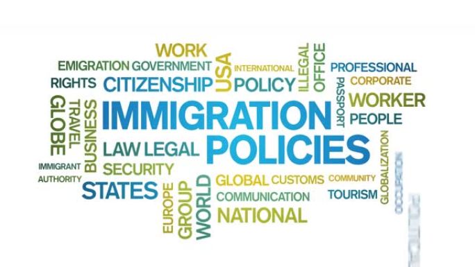4k移民政策词云，文本设计动画动态排版。