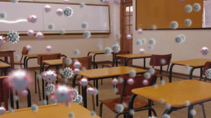 空教室上冠状病毒细胞的动画