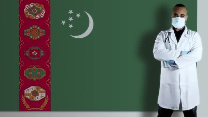 土库曼斯坦医生拿着旗子