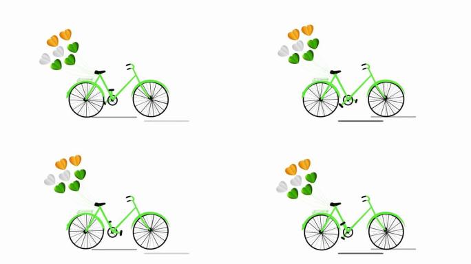庆祝印度独立日快乐，自行车与气球动画。