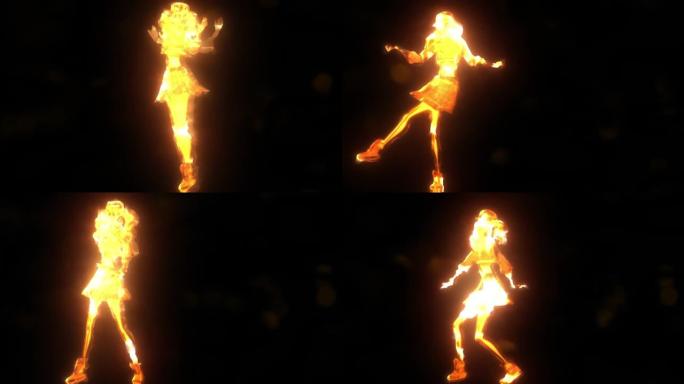 跳舞的韩国流行女孩粒子火-3D插图